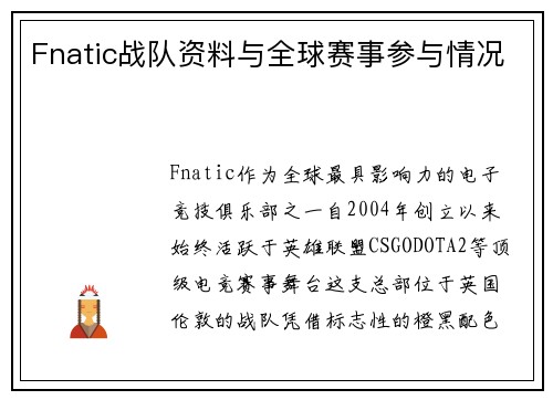 Fnatic战队资料与全球赛事参与情况