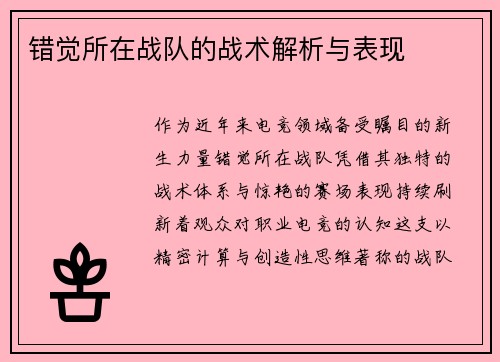 错觉所在战队的战术解析与表现
